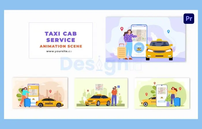 Flat Design 2D Taxi Cab Service Animation Scene